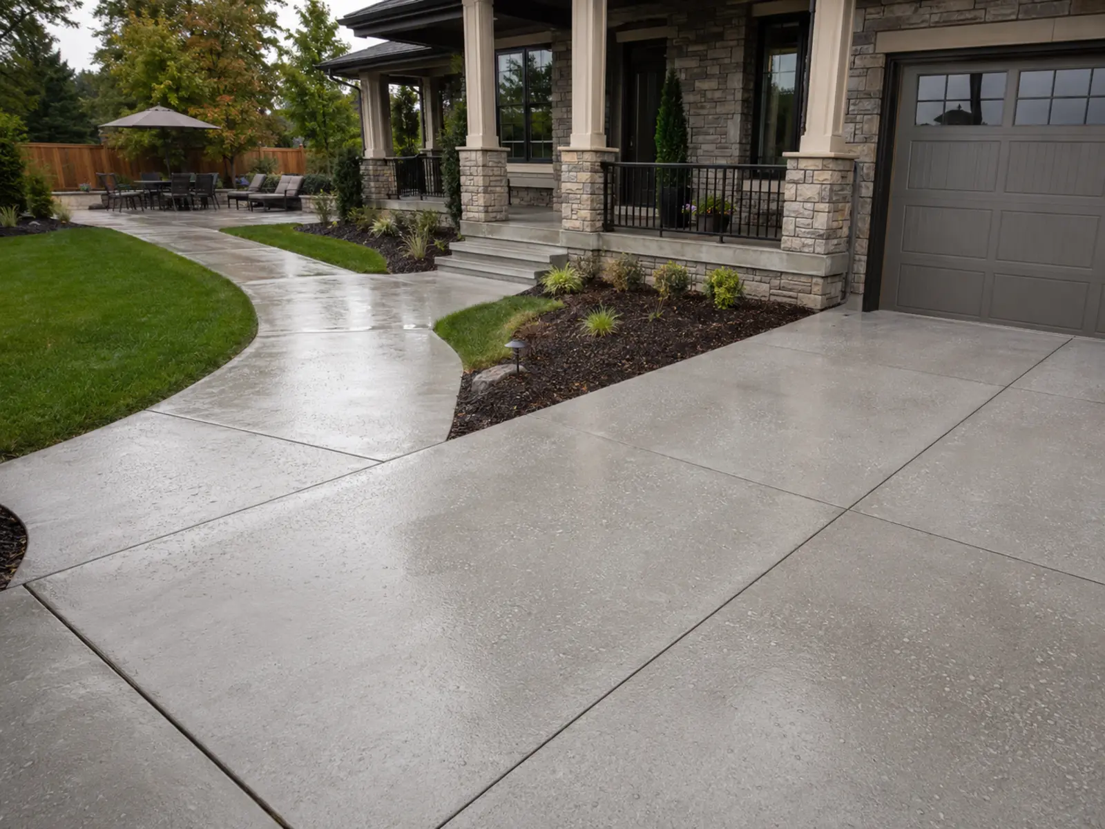 Protected concrete driveway, walkway, steps and patio surfaces